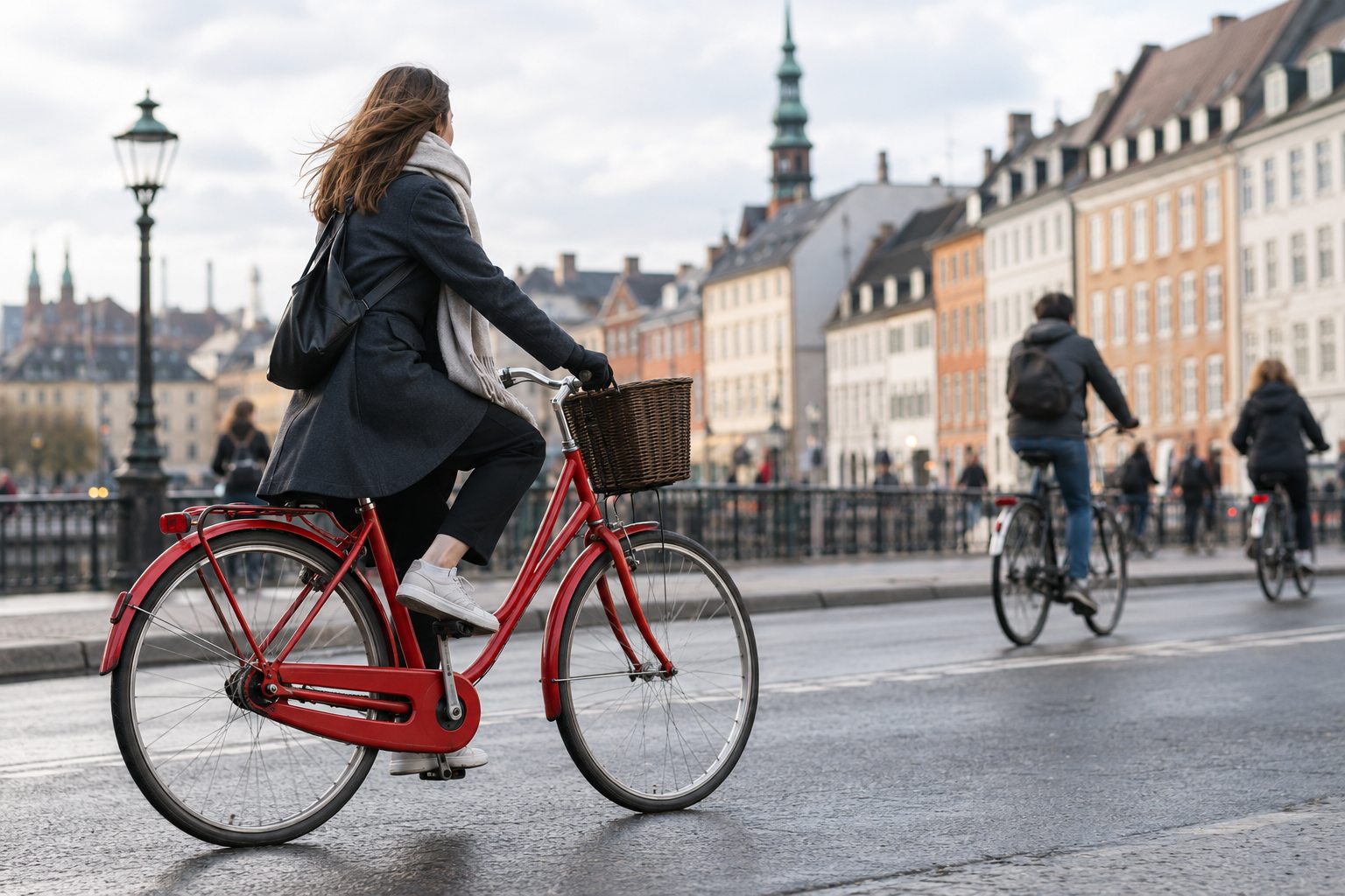 Rød cykel i et bymiljø. AI-genereret temabillede.